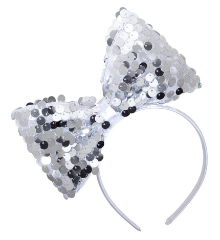 e-carnavalskleding-SYK hoofdband met paillettenstrik zilver