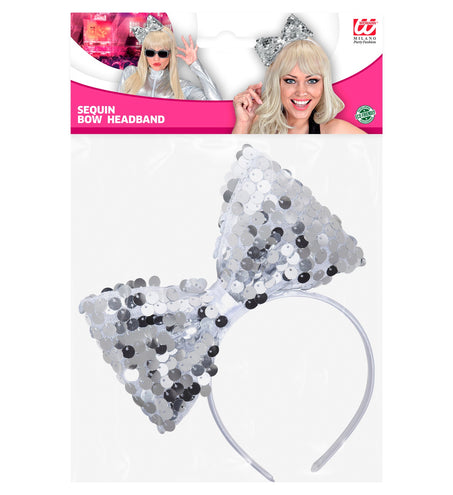 e-carnavalskleding-SYK hoofdband met paillettenstrik zilver