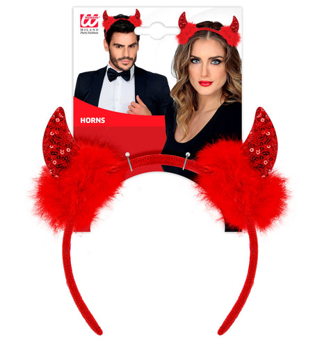 e-carnavalskleding-SYK Hoofdband pailletten hoorntjes Evi rood
