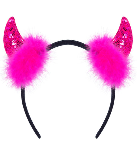 e-carnavalskleding-SYK Hoofdband pailletten hoorntjes Evi roze