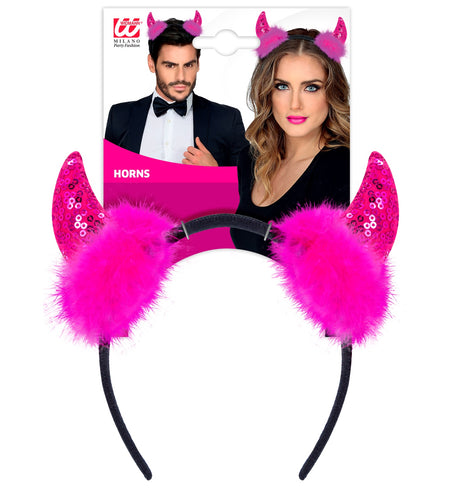 e-carnavalskleding-SYK Hoofdband pailletten hoorntjes Evi roze
