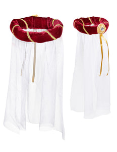 e-carnavalskleding-SYK Hoofdbedekking met sluier middeleeuwse koningin rood/bordeaux rood