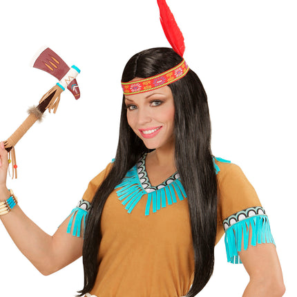 e-carnavalskleding-SYK Indianen pruik hoofdband met veer dames