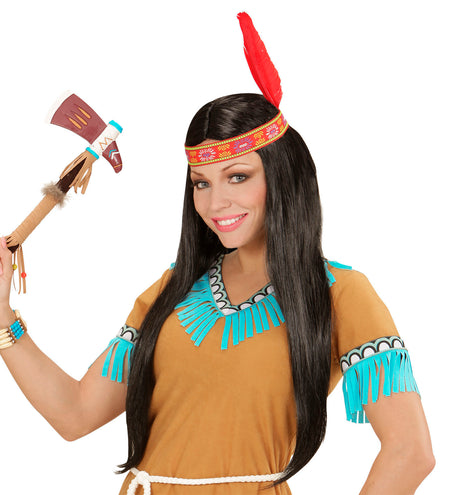 e-carnavalskleding-SYK Indianen pruik hoofdband met veer dames