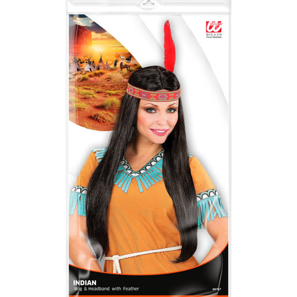 e-carnavalskleding-SYK Indianen pruik hoofdband met veer dames
