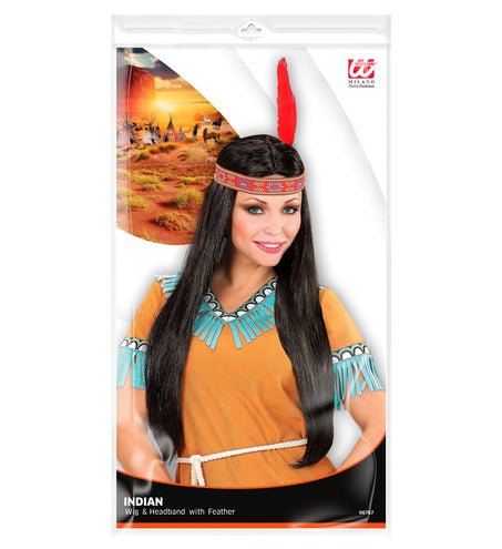 e-carnavalskleding-SYK Indianen pruik hoofdband met veer dames