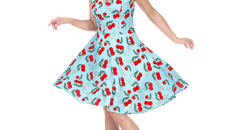 e-carnavalskleding-SYK Jaren 50 jurk Cherry licht blauw