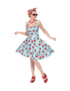 e-carnavalskleding-SYK Jaren 50 jurk Cherry licht blauw