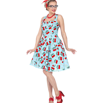 e-carnavalskleding-SYK Jaren 50 jurk Cherry licht blauw