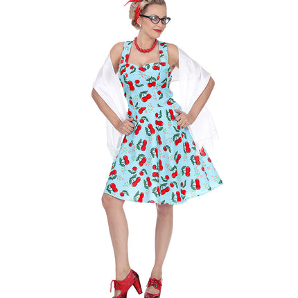 e-carnavalskleding-SYK Jaren 50 jurk Cherry licht blauw