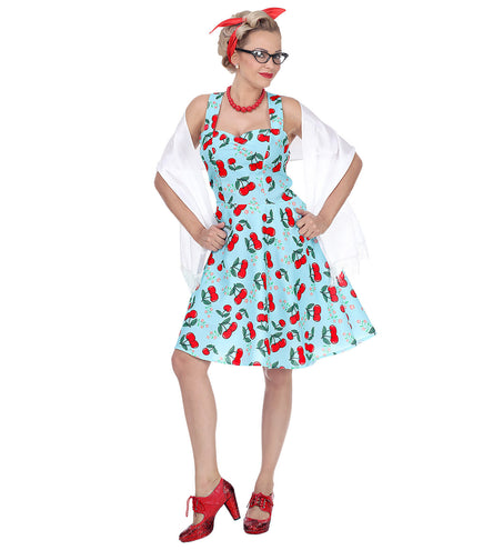e-carnavalskleding-SYK Jaren 50 jurk Cherry licht blauw