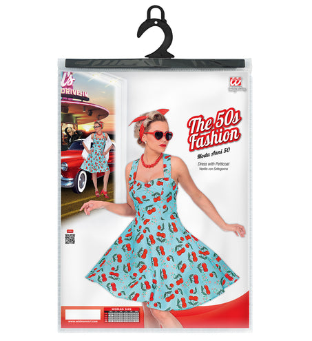 e-carnavalskleding-SYK Jaren 50 jurk Cherry licht blauw