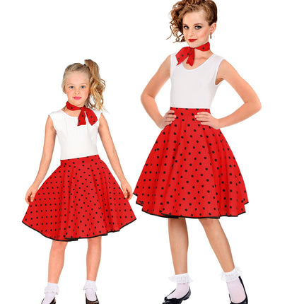 e-carnavalskleding-SYK Jaren 50 rok rood zwart Holly