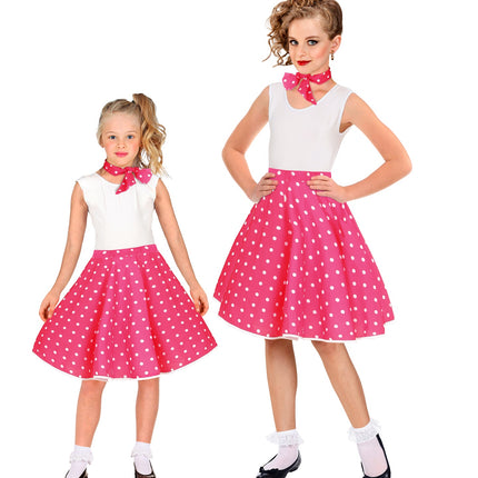 e-carnavalskleding-SYK Jaren 50 rok roze wit Holly
