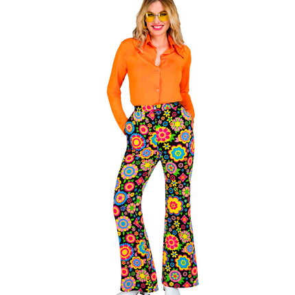 e-carnavalskleding-SYK Jaren 70 broek bloemenfeest dames