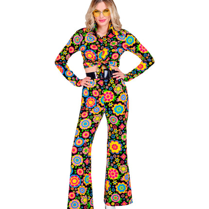 e-carnavalskleding-SYK Jaren 70 broek bloemenfeest dames