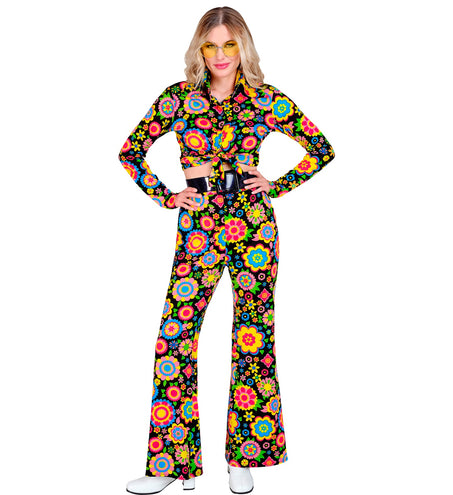 e-carnavalskleding-SYK Jaren 70 broek bloemenfeest dames