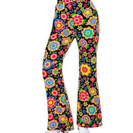 e-carnavalskleding-SYK Jaren 70 broek bloemenfeest dames