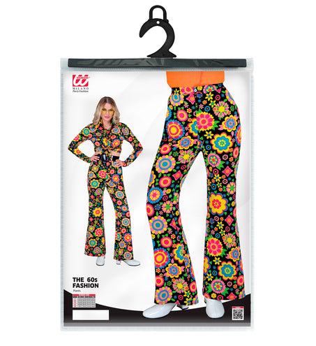 e-carnavalskleding-SYK Jaren 70 broek bloemenfeest dames