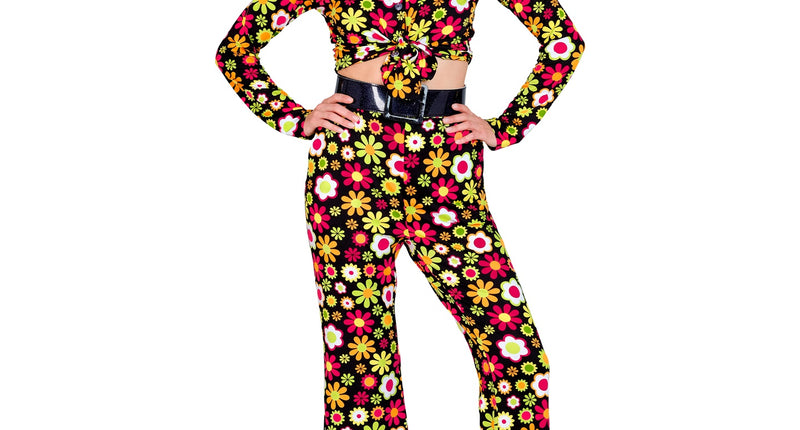 e-carnavalskleding-SYK Jaren 70 broek flowers dames