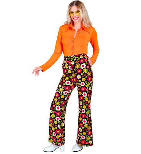e-carnavalskleding-SYK Jaren 70 broek flowers dames
