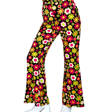 e-carnavalskleding-SYK Jaren 70 broek flowers dames