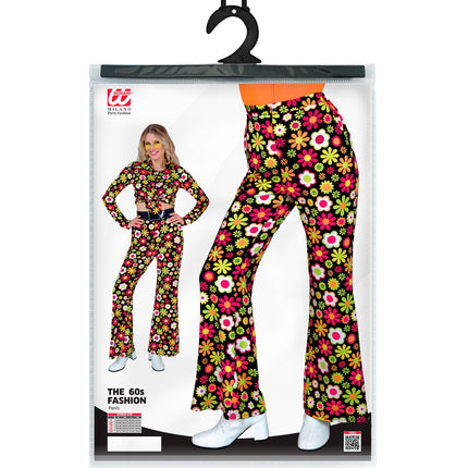 e-carnavalskleding-SYK Jaren 70 broek flowers dames