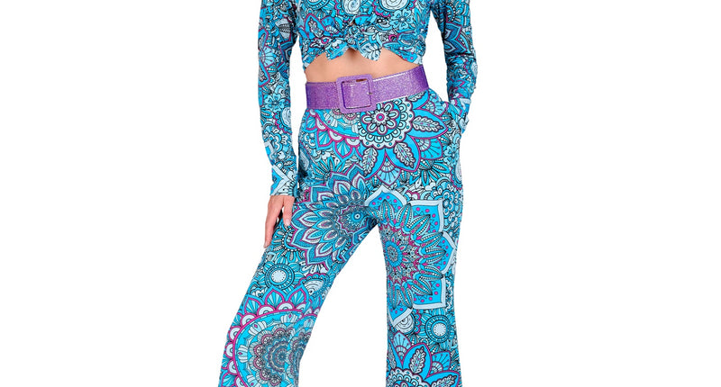 e-carnavalskleding-SYK Jaren 70 broek mandala blauw dames