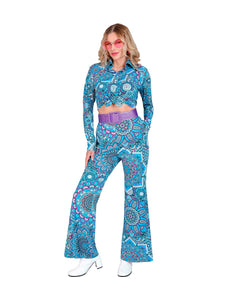e-carnavalskleding-SYK Jaren 70 broek mandala blauw dames