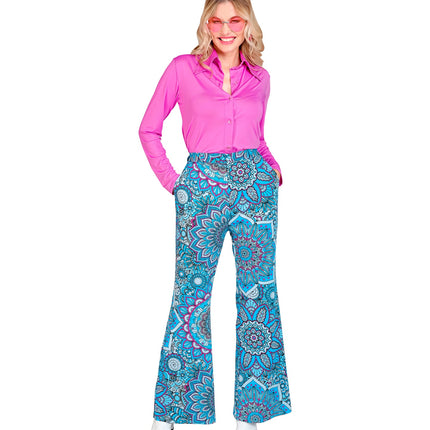 e-carnavalskleding-SYK Jaren 70 broek mandala blauw dames