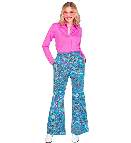 e-carnavalskleding-SYK Jaren 70 broek mandala blauw dames