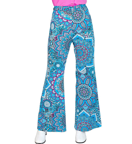 e-carnavalskleding-SYK Jaren 70 broek mandala blauw dames
