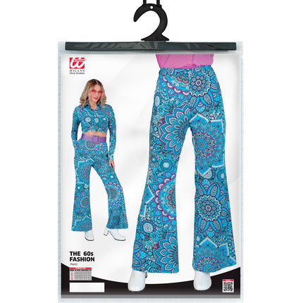 e-carnavalskleding-SYK Jaren 70 broek mandala blauw dames