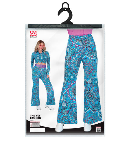 e-carnavalskleding-SYK Jaren 70 broek mandala blauw dames