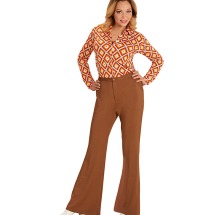 e-carnavalskleding-SYK Jaren 70 disco broek Groovy bruin