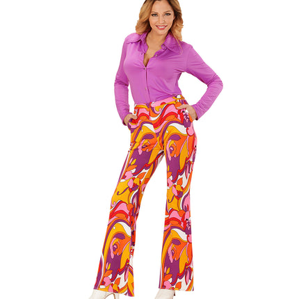 e-carnavalskleding-SYK Jaren 70 disco broek Groovy Orchidee