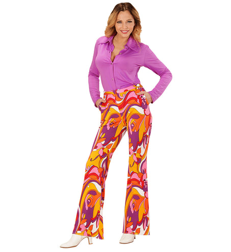 e-carnavalskleding-SYK Jaren 70 disco broek Groovy Orchidee