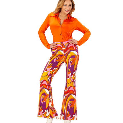 e-carnavalskleding-SYK Jaren 70 disco broek Groovy Orchidee