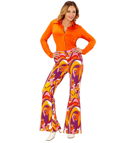e-carnavalskleding-SYK Jaren 70 disco broek Groovy Orchidee