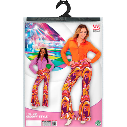 e-carnavalskleding-SYK Jaren 70 disco broek Groovy Orchidee