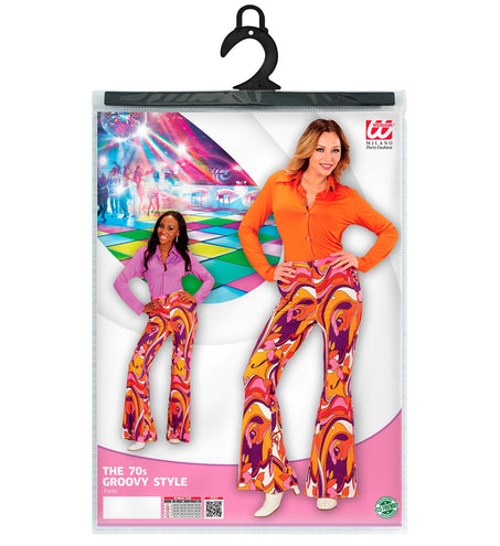 e-carnavalskleding-SYK Jaren 70 disco broek Groovy Orchidee