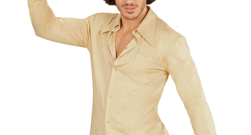 e-carnavalskleding-SYK Jaren 70 disco hemd Groovy beige