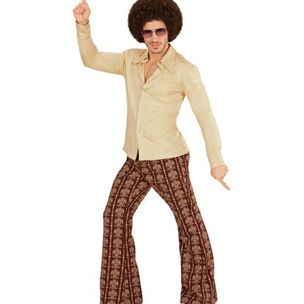 e-carnavalskleding-SYK Jaren 70 disco hemd Groovy beige