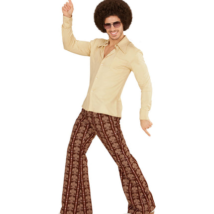 e-carnavalskleding-SYK Jaren 70 disco hemd Groovy beige