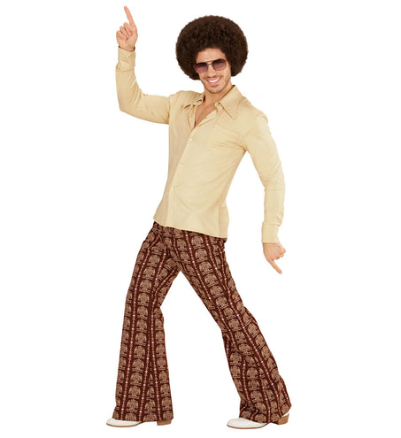 e-carnavalskleding-SYK Jaren 70 disco hemd Groovy beige