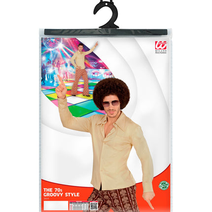 e-carnavalskleding-SYK Jaren 70 disco hemd Groovy beige