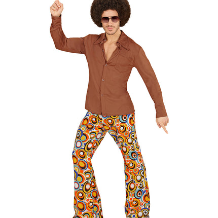 e-carnavalskleding-SYK Jaren 70 disco hemd Groovy bruin