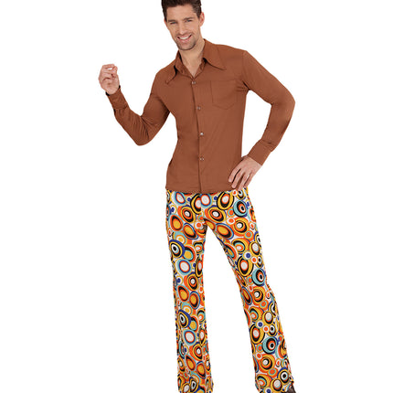 e-carnavalskleding-SYK Jaren 70 disco hemd Groovy bruin