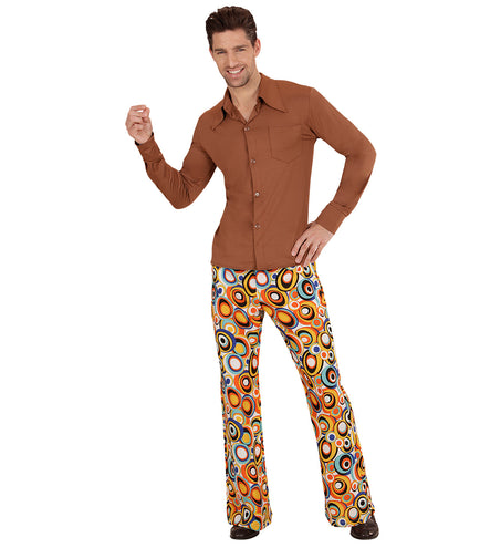 e-carnavalskleding-SYK Jaren 70 disco hemd Groovy bruin