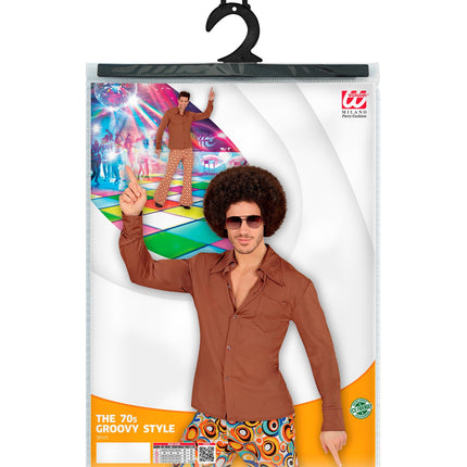 e-carnavalskleding-SYK Jaren 70 disco hemd Groovy bruin
